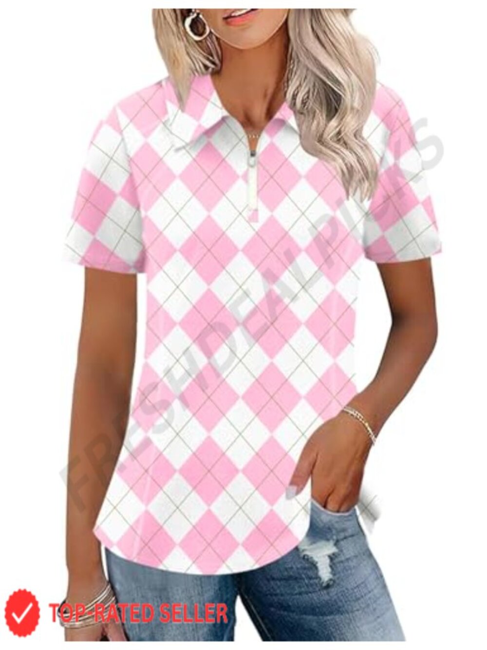 Women's Golf Polo Shirt 1/4 Zip Short Sleeve Moisture Wicking Gym Top